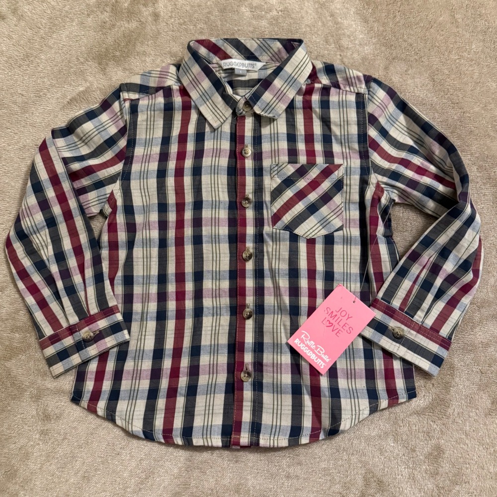 RuggedButts Rowan Plaid Long Sleeve Button Down Shirt Kids 5 NWT